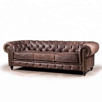 American Style Classic Living Room Vintage Leather 3 Seat Sofa For Home Use