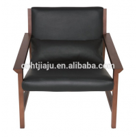 Wooden frame solid wood  lounge leather upholstery chair