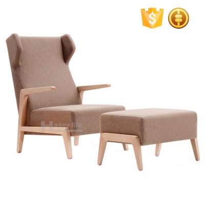 Latest living room furntiure solid wooden fabric lounge chair and ottoman