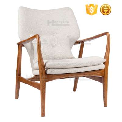 Scandinavian living room white fabric antique wooden recliner chair