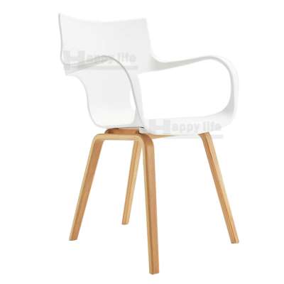 Dining furniture designer plastic chair with solid wood leg